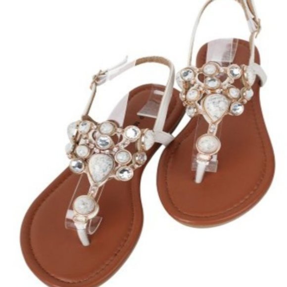 TOP Moda Shoes - White Gemstone Thong Sandal